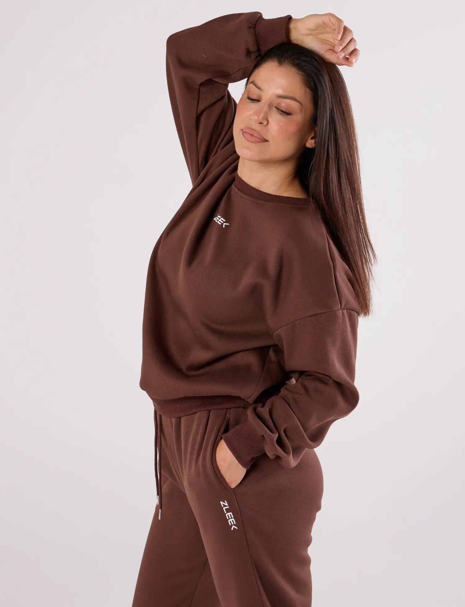 zleek cozychic sweat shirt dark brown