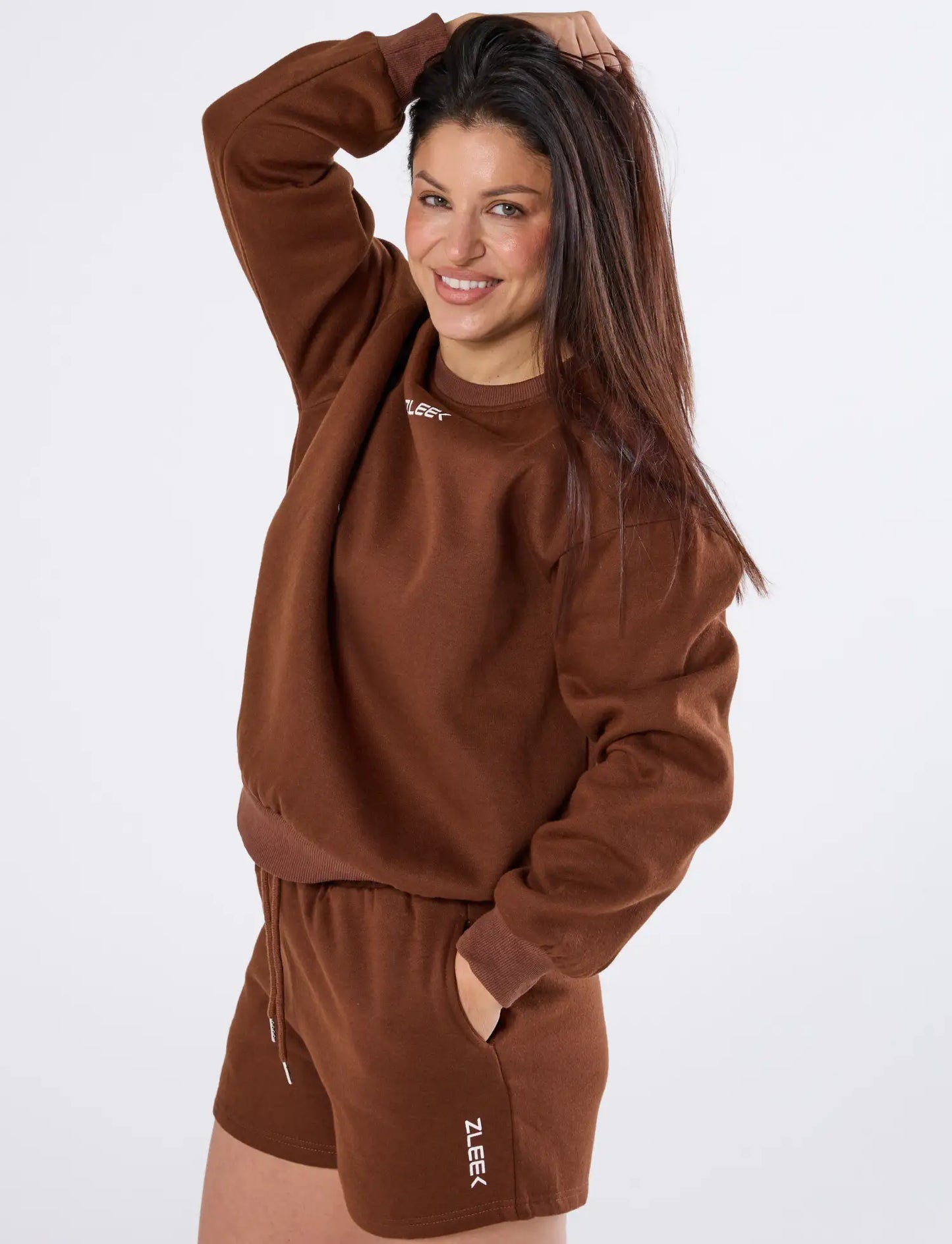 zleek cozychic sweat set choco brown