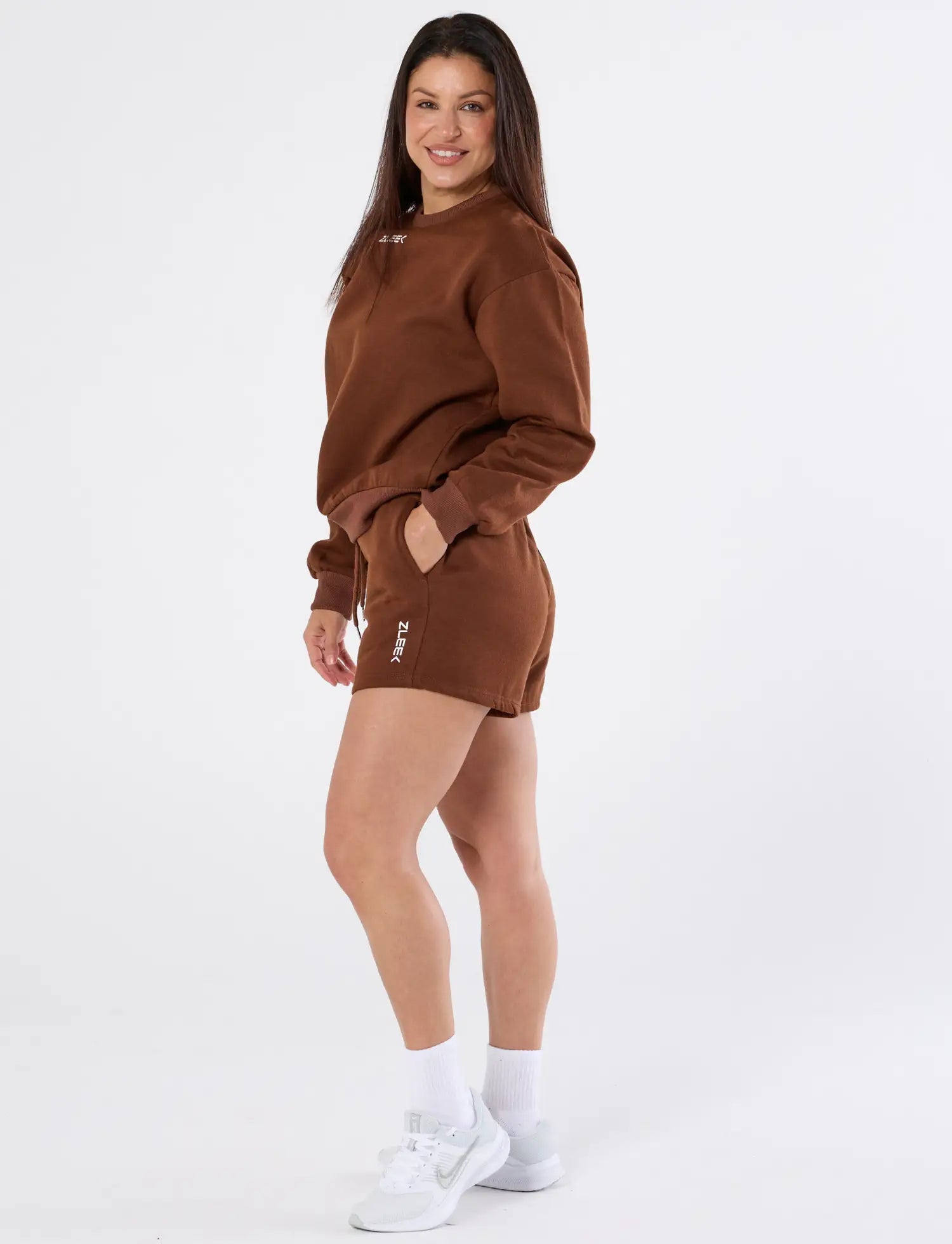 zleek cozychic sweat set choco brown