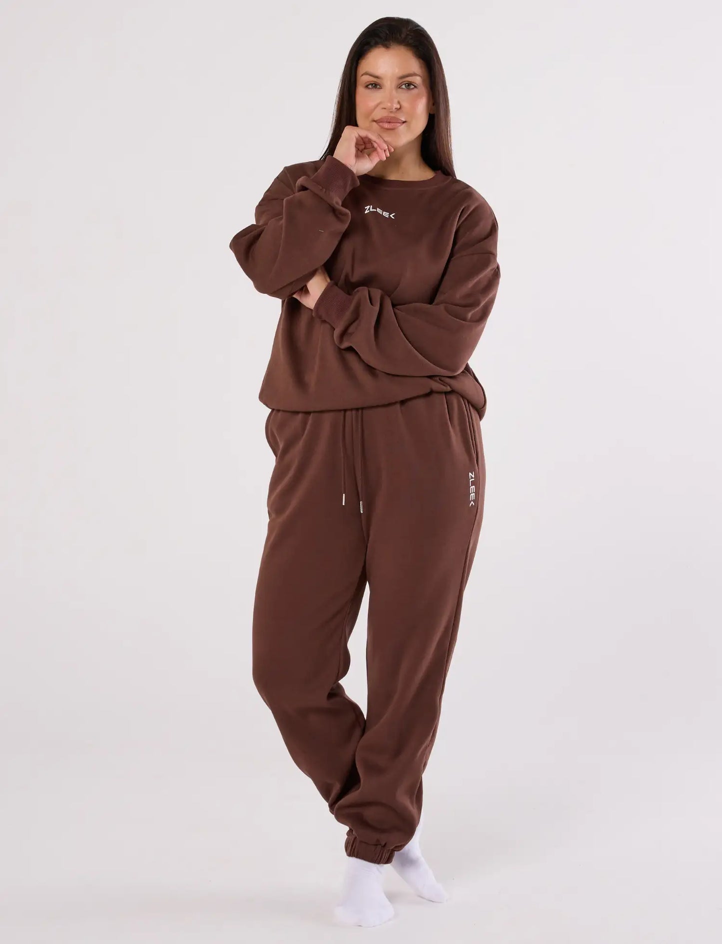 zleek cozychic sweat shirt dark brown