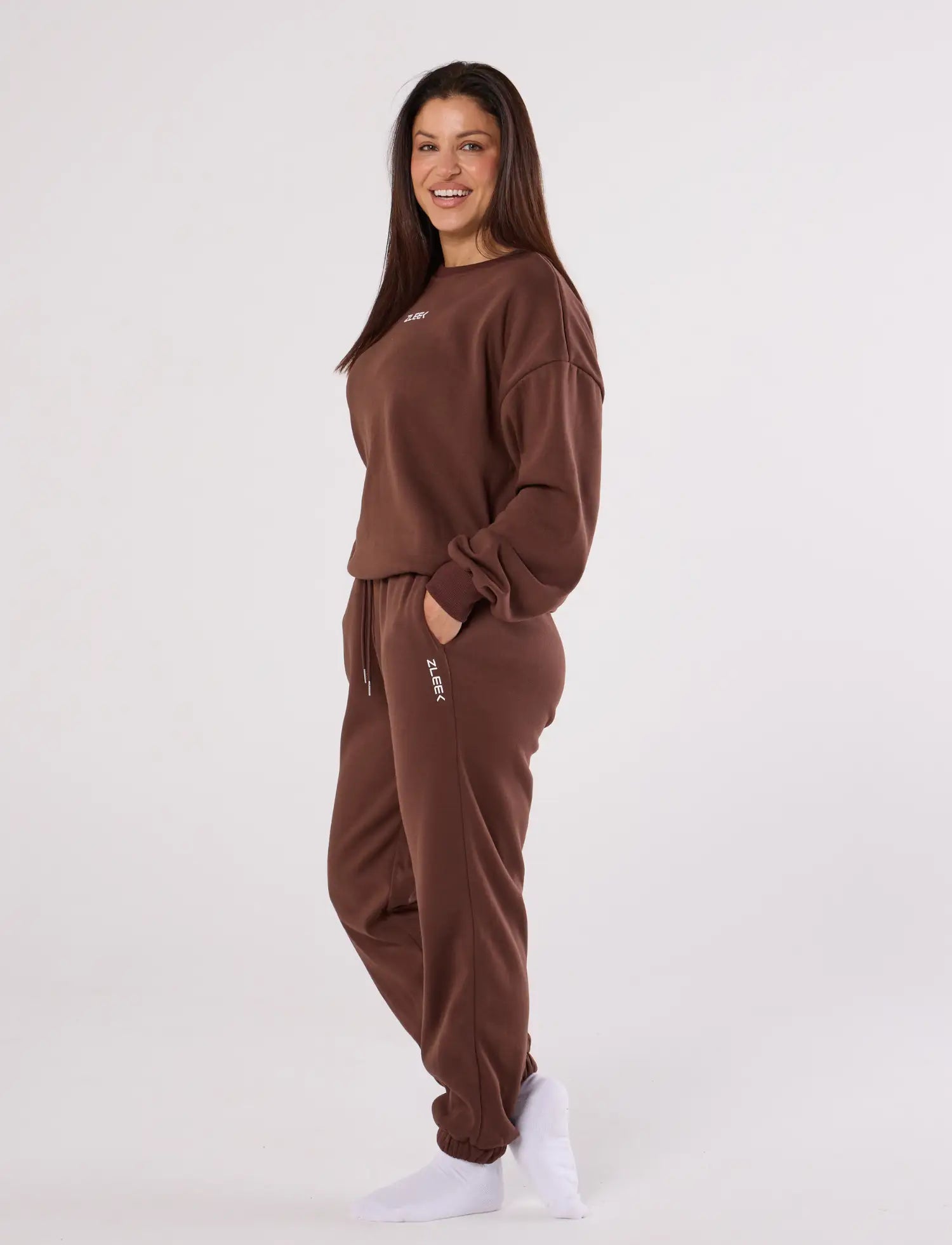 zleek cozychic sweat shirt dark brown